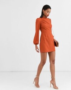 ASOS DESIGN high neck mini dress with long sleeves-Red