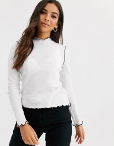 ASOS DESIGN high neck top with contrast stitching in white