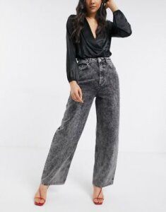 ASOS DESIGN high rise 'relaxed' dad jeans in black acid wash