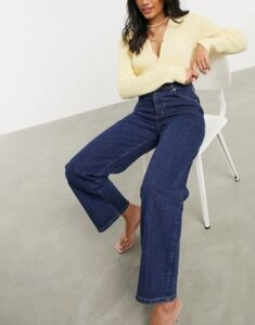 ASOS DESIGN high rise wide leg jean in vintage indigo comfort stretch-Blue