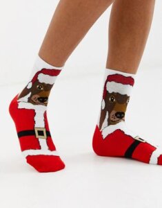 ASOS DESIGN Holidays sausage dog in santa outfit ankle socks-Multi