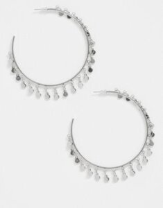 ASOS DESIGN hoop earrings with disc charms in silver tone