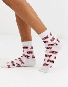ASOS DESIGN hun slogan ankle socks-Multi