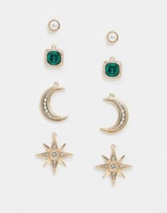 ASOS DESIGN interchangeable earrings with pearl stud and mystical drops in gold tone
