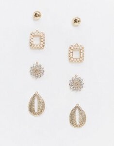 ASOS DESIGN interchangeable earrings with textured stud and glam drops in gold tone