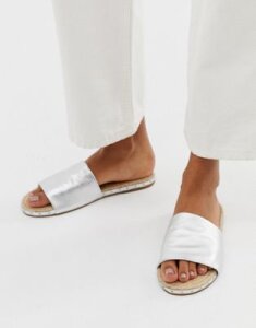ASOS DESIGN Jarvis leather studded espadrille mules-Silver