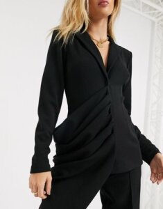 ASOS DESIGN jersey asymmetric drape detail long line blazer-Black