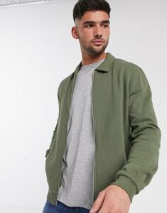 ASOS DESIGN jersey harrington jacket in khaki-Green