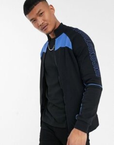 ASOS DESIGN jersey track jacket in black with color block panels