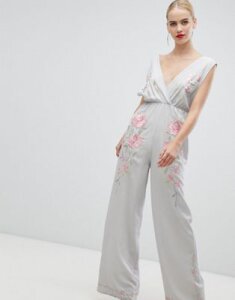 ASOS DESIGN Jumpsuit With Wide Leg And Embroidery-Blue