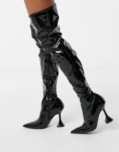ASOS DESIGN Karma patent over the knee boot-Black