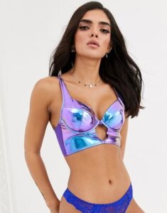 ASOS DESIGN Kayla vinyl longline padded underwire bra with cut out front-Multi