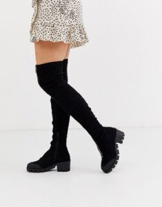 ASOS DESIGN Kinetic chunky front zip thigh high boots-Black