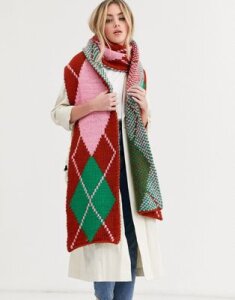 ASOS DESIGN knitted argyle long scarf-Multi