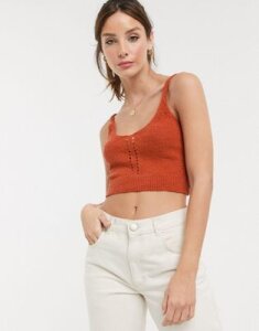 ASOS DESIGN knitted bralette in natural look yarn-Red