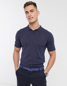 ASOS DESIGN knitted muscle fit turtleneck t-shirt in navy