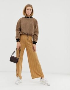 ASOS DESIGN knitted wide leg pants with deep rib-Stone