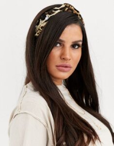 ASOS DESIGN knot headband in leopard print with crystal embellishment-Multi
