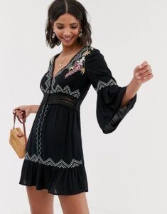 ASOS DESIGN lace insert mini dress with embroidery-Black