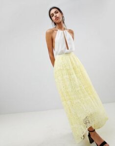 ASOS DESIGN lace maxi prom skirt-Yellow