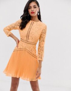ASOS DESIGN lace mini dress with trim inserts and pleated skirt-Multi