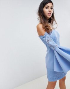 ASOS DESIGN lace mix mini a line dress-Blue