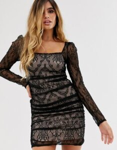 ASOS DESIGN lace ruched mini dress-Black