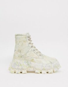 ASOS DESIGN lace-up boots in camo faux leather with chunky sole-Beige