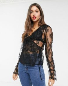 ASOS DESIGN lace wrap top with ruffle-Multi