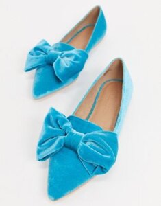 ASOS DESIGN Lake bow pointed ballet flats in blue