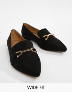 ASOS DESIGN Lance Wide Fit Pointed Loafer Ballet Flats-Black