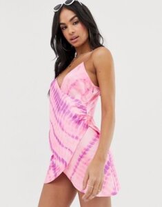 ASOS DESIGN layered cami beach dress in neon pink tie dye