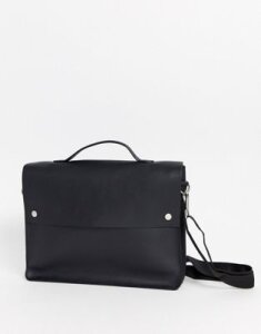ASOS DESIGN leather satchel bag in black with popper detail