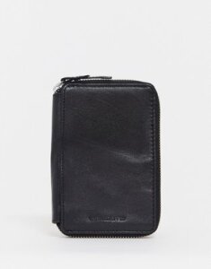 ASOS DESIGN leather travel wallet with passport holder in black