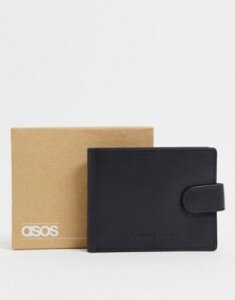 ASOS DESIGN leather wallet in black with contrast charcoal internal