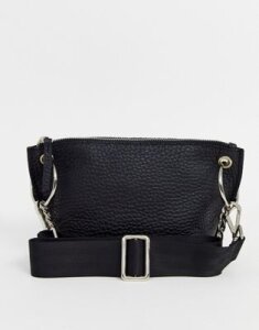 ASOS DESIGN LEATHER winged cross body bag with ring chain detail-Black