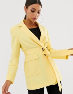 ASOS DESIGN lemon self belted blazer-Yellow