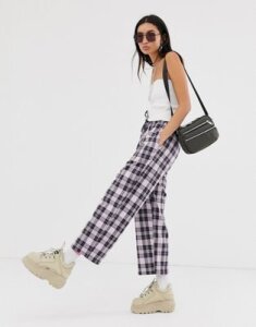 ASOS DESIGN lilac check pull on pants-Multi