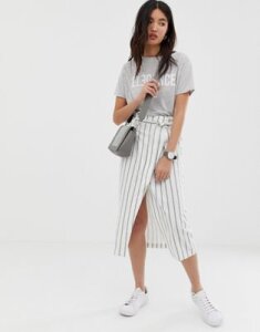 ASOS DESIGN linen column midi skirt with paperbag waist in stripe-Multi