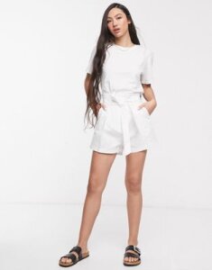 ASOS DESIGN linen shorts with paperbag waist and belt-White