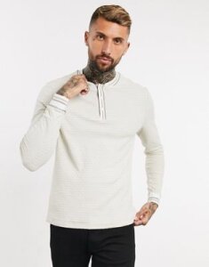 ASOS DESIGN long sleeve grandad t-shirt in heavyweight waffle with tipping-Beige
