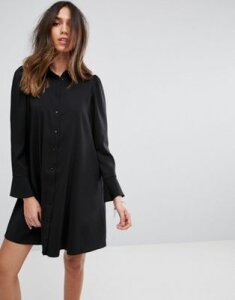 ASOS DESIGN Long Sleeve Mini Shirt Dress-Black