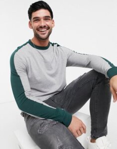 ASOS DESIGN long sleeve t-shirt with shoulder panel in gray marl
