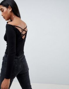 ASOS DESIGN long sleeve top with caging back detail-Black