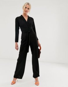 ASOS DESIGN long sleeve tux jumpsuit with pocket detail-Black