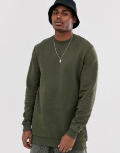 ASOS DESIGN longline sweatshirt in khaki-Green