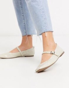 ASOS DESIGN Look Out ruched topline mary jane ballet in white