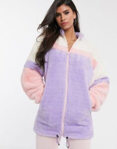 ASOS DESIGN lounge color block fleece oversized jacket-Multi