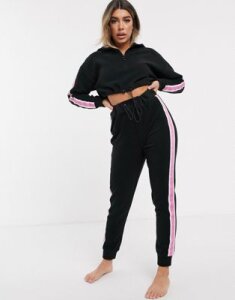 ASOS DESIGN lounge microfleece hoodie with toggles & highwaisted legging set-Black