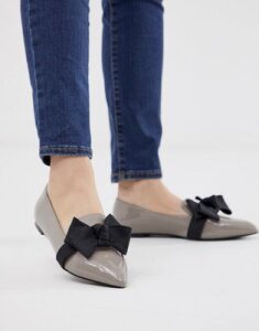 ASOS DESIGN Ludo bow pointed ballet flats in gray-Multi